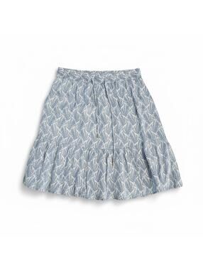 EsQualo Blue Print Tiered Skirt Elastic Waist Boho Summer Mini Skirt